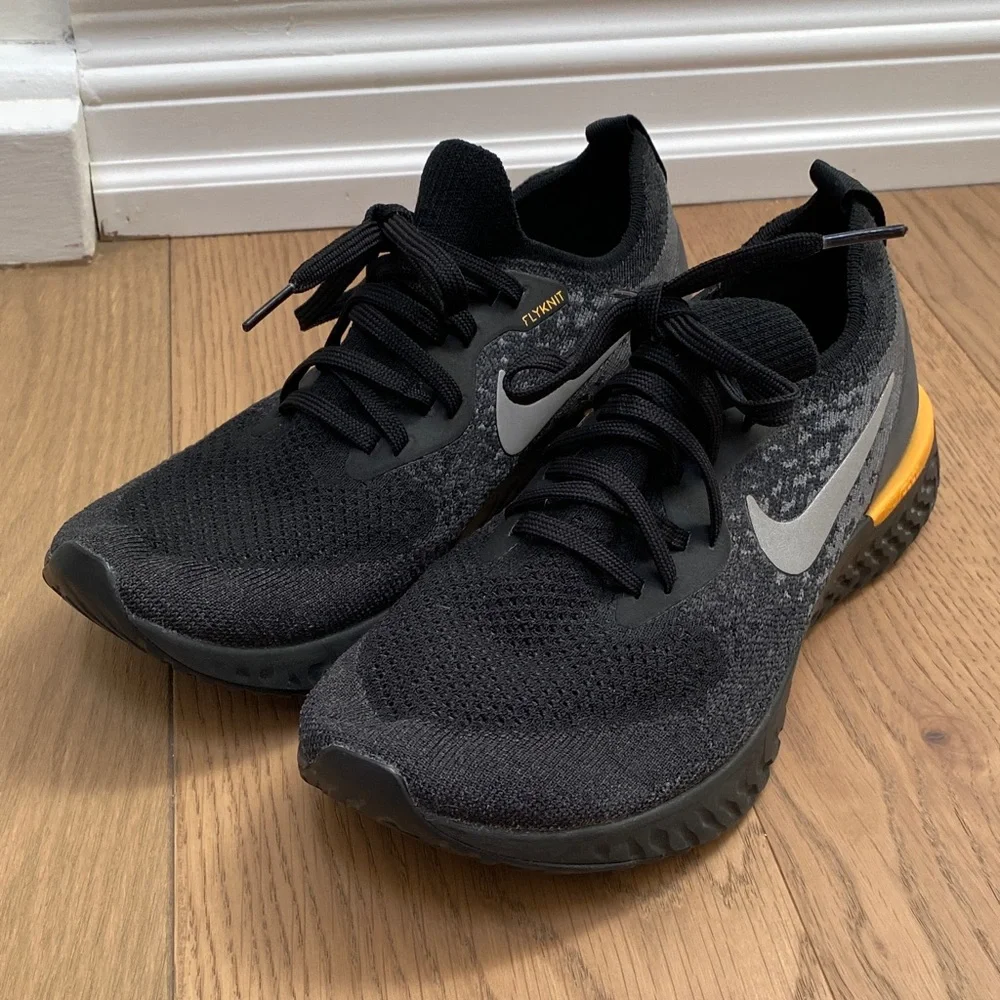 Nike Epic React Flyknit 2 Black and Gray Sneakers with Orange Detail, 6 1/2 or 7 - Picture 8 of 16
